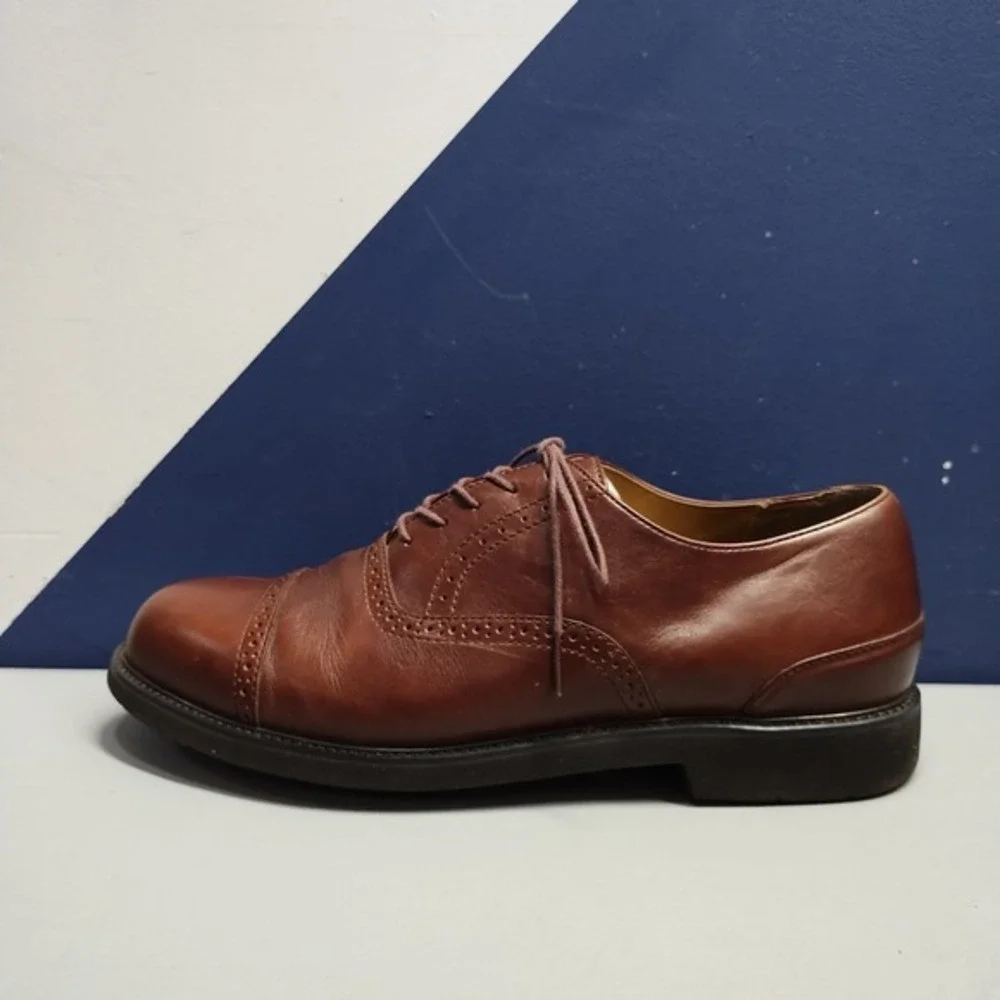 Rockport‎ Oxford Dress Shoes Mens Size 9.5W Brown Leather Cap Toe Lace Up M1721
